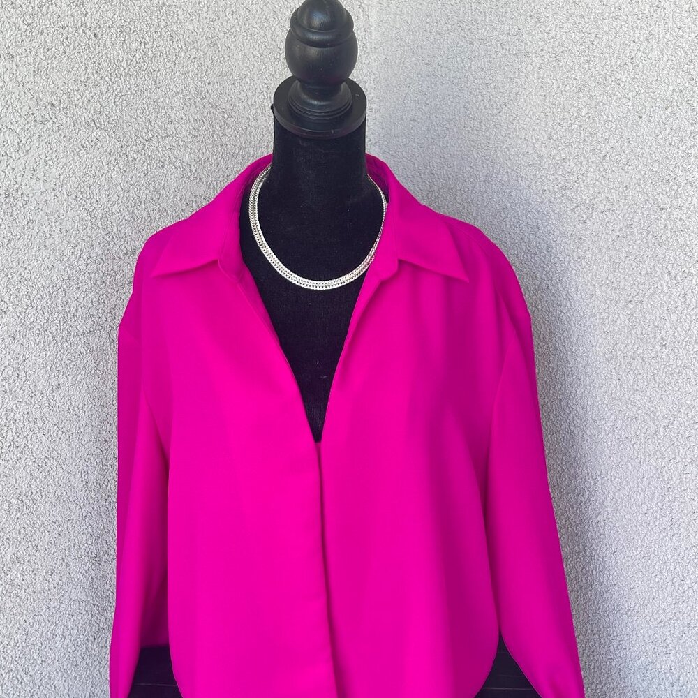 DKNY Stylish Women's Fuscia colored Blouse- Long sleeves with ruched cuff detail